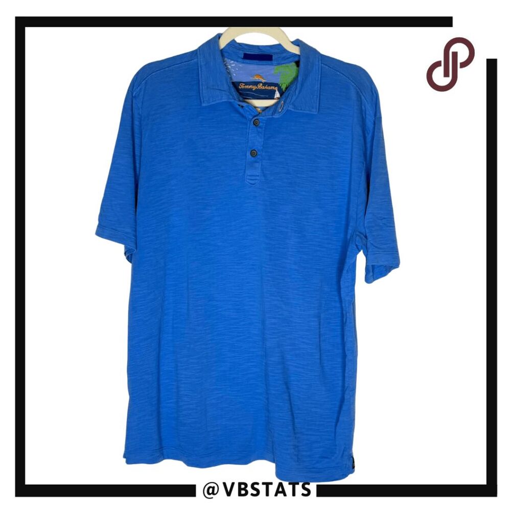 Tommy Bahama‎ Men's Short Sleeve Pima Cotton Slub Knit Polo Shirt Blue Large